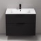 Wall Mounted Black Bathroom Vanity, Modern, 32 Inch